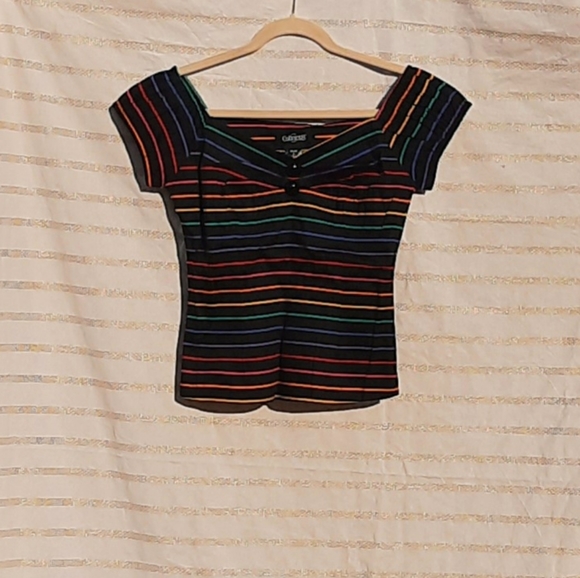 Collectif Dolores Rainbow Striped Top - Picture 2 of 4